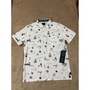 Roark Revival Tourista Woven Shirt Mens M Off White Print S/S cotton RW394 NEW